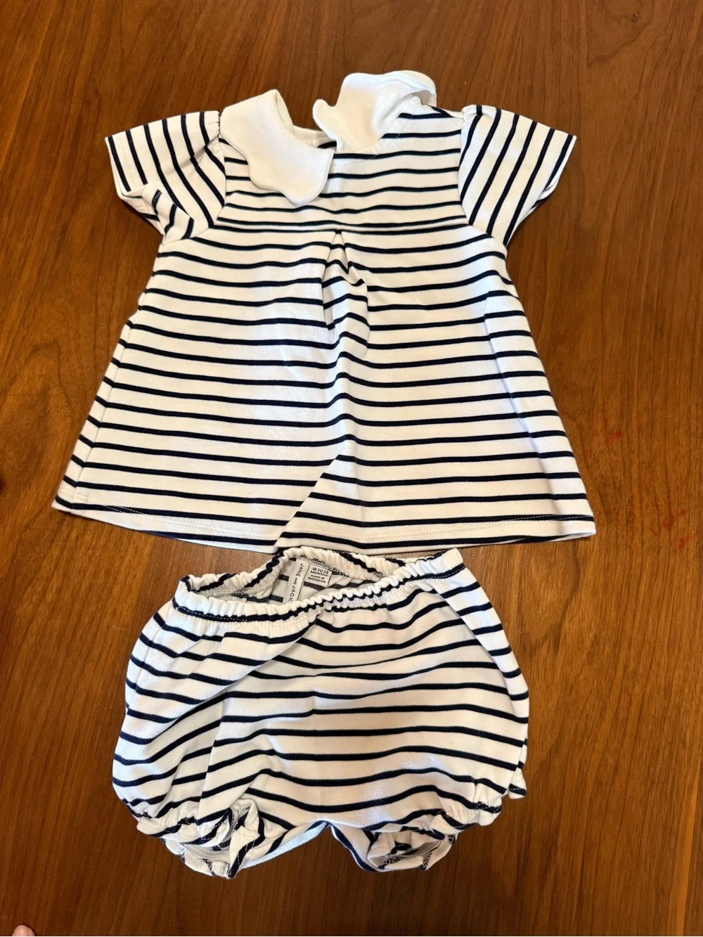 Janie and Jack White and Navy Striped Top with Matching Bloomer